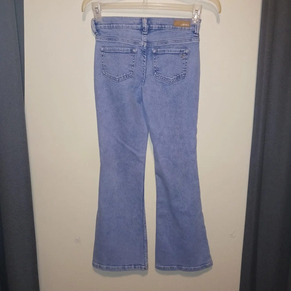 Justice Girls Light Wash Distressed Flare Jeans Blue Denim Size 10